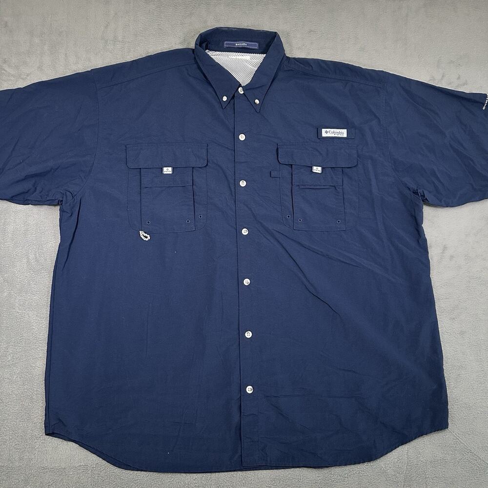 Columbia PFG Omni-Shade Bahama Short-sleeve Button-down Navy Shirt Men's 2XL